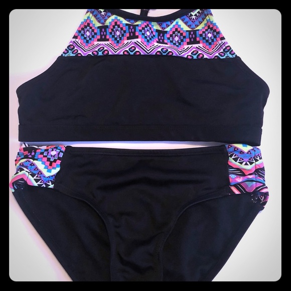 Justice Other - Justice Black Multi Color Pattern Bikini Set